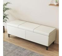 Améliorez votre chambre à coucher avec un banc de rangement en cuir écologique blanc de 40 cm, repose-pieds ottoman, parfait pour une utilisation de chevet, repose-pieds rembourré élégant et