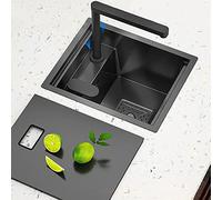 Améliorez votre expérience de bar : évier Lavello noir avec robinet élévateur - 42 x 43 x 22 cm bol simple île centrale, élégant et fonctionnel pour les cuisines modernes