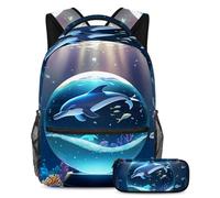 Améliorez votre expérience scolaire, attrapez ce sac à dos avec trousse à crayons pour garçons, filles, adolescents, dauphin boule de cristal, Multicolore #01, B:29.4x20x40cm P:19x7.5x3.8cm, Sacs à