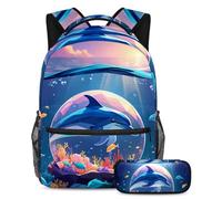 Améliorez votre expérience scolaire, attrapez ce sac à dos avec trousse à crayons pour garçons, filles, adolescents, dauphin boule de cristal, Multicolore #08, B:29.4x20x40cm P:19x7.5x3.8cm, Sacs à