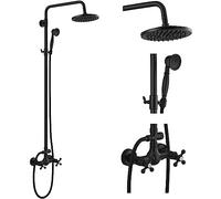 Améliorez votre salle de bain avec le système de douche à effet pluie noir mat - Pomme de douche à effet pluie de 20,3 cm avec douchette à main et 2 boutons croisés pour une expérience de douche