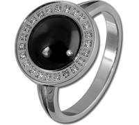 Amello Bague Zirconia Acier inoxydable Céramique Gr. 54 argent noir Femme ESRX30S54