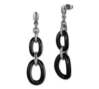 Amello Boucles Doreilles Acier Inoxydable Boucles Doreilles Céramique Ovale Femme Argent Noir Esox16s