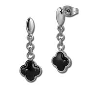 Amello Boucles Doreilles Acier Inoxydable Boucles Doreilles En Céramique Feuille De Trèfle Dames Noir Esox38s