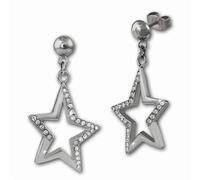 Amello Boucles Doreilles Acier Inoxydable Boucles Doreilles Étoile Femme Zircone Argent Blanc Esox20w