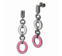 Amello Boucles Doreilles Acier Inoxydable Boucles Doreilles Ovales Femme Émail Rose Blanc Esog01p
