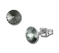 Amello Boucles Doreilles Clous Doreilles En Acier Inoxydable Rondes Dames Zircone Gris Argenté Esos11k