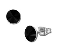 Amello Boucles Doreilles Clous Doreilles En Acier Inoxydable Rondes Dames Zircone Noir Esos11s