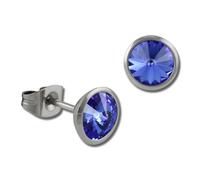 Amello Boucles Doreilles Clous Doreilles En Acier Inoxydable Rondes Zircones Scintillantes Bleu Esos07b