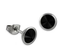 Amello Boucles Doreilles Clous Doreilles En Acier Inoxydable Rondes Zircones Scintillantes Noir Esos07s