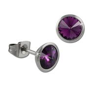 Amello Boucles Doreilles Clous Doreilles En Acier Inoxydable Rondes Zircones Scintillantes Violet Esos07f