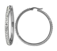 Amello Boucles Doreilles Créoles Acier Inoxydable 50mm Femme Zircones Scintillantes Blanc Esos05w