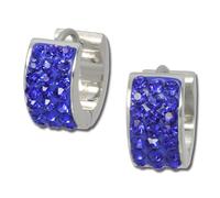 Amello Boucles Doreilles Créoles Acier Inoxydable Femme Zircone Argent Bleu Esos01b