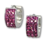 Amello Boucles Doreilles Créoles Acier Inoxydable Femme Zircone Argent Rose Esos01f