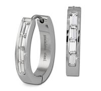 Amello Boucles Doreilles Créoles Acier Inoxydable Ovale Femme Zircone Argent Blanc Esos08w