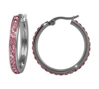 Amello Boucles Doreilles Créoles En Acier Inoxydable 30mm Dames Zircones Scintillantes Rose Esos04a