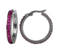 Amello Boucles Doreilles Créoles En Acier Inoxydable 30mm Dames Zircones Scintillantes Rose Esos04p