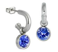 Amello Boucles Doreilles Créoles En Acier Inoxydable Bleu Dames Zircones Scintillantes Argent Esos02b