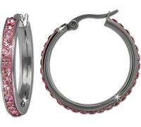 Amello Boucles d'oreilles en acier inoxydable pour femmes zirconias scintillants créoles roses 30mm D2ESOS04A