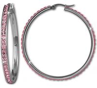 Amello Boucles d'oreilles en acier inoxydable pour femmes zirconias scintillants créoles roses 50mm D2ESOS05A