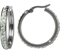 Amello Boucles d'oreilles en acier inoxydable pour femmes zirconiums scintillants créoles blanches 30mm D2ESOS04W