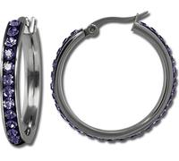 Amello Boucles d'oreilles en acier inoxydable pour femmes zirconiums scintillants créoles lilas 30mm D2ESOS04V