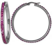 Amello boucles d'oreilles en acier inoxydable zirconiums scintillants créoles fuchsia 50mm D2ESOS05P