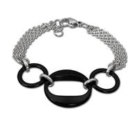 Amello Bracelet 3 Anneaux Argent Noir Bijoux Femme Acier Inoxydable Céramique Esax05s