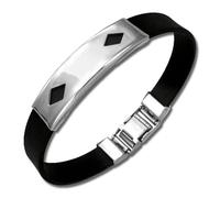 Amello Bracelet À Carreaux Argent Noir Bijoux Unisexe Acier Inoxydable Caoutchouc Esa505s