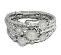 Amello Bracelet Cercles Zircone Argent Gris Blanc Femme Cuir Acier Inoxydable Laq013j1