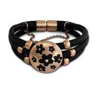 Amello Bracelet Fleur Femme Cuir Acier Inoxydable 333 Plaqué Or Rose Laq011s1
