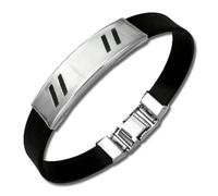 Amello Bracelet Ligne Argent Noir Bijoux Unisexe Acier Inoxydable Caoutchouc Esa504s