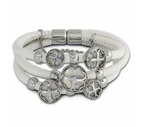 Amello Bracelet Trèfle Blanc Argent Femme Cuir Acier Inoxydable Nacre Laq005w1