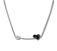 Amello Collier Coeur Argent Noir Bijoux 50cm Acier Inoxydable Céramique Eskx40s5