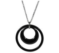 Amello Collier Double Argent Noir Bijoux 80cm Acier Inoxydable Céramique Eskx05s