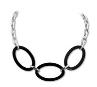 Amello Collier Ovale Argent Noir Bijoux 50cm Acier Inoxydable Céramique Eskx04s