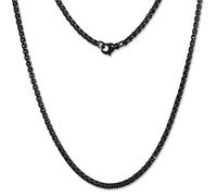 Amello Collier Pièce Femme Collier Noir 50cm Chaîne Dancre Acier Inoxydable Esc101s