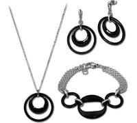 Amello dames en acier inoxydable tout céramique argenté noir brillant sets D2ESSX05S