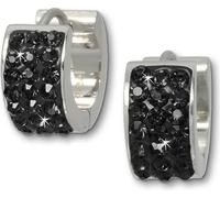 Amello Femme Boucles d'oreilles en acier inoxydable Créoles zirconium argent noir D2ESOS01S