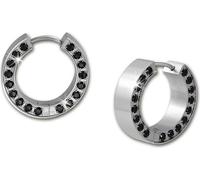 Amello Femme Boucles d'oreilles en acier inoxydable Créoles zirconium argent noir D2ESOS12S