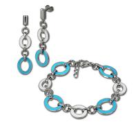 Amello Parure De Bijoux En Acier Inoxydable, Bracelet Ovale En Émail Turquoise, Boucles Doreilles Essg08t