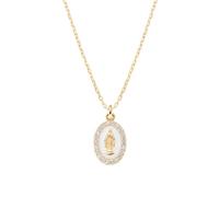 AMEN Bijoux, collier médaille miracoculeuse émaillée blanc perle, collier femme argent 925 doré, zircons blancs, cadeau femme