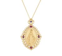 Amen Bijoux Collier Médaille Miraculeuse Collier Femme Argent 925 Doré, Zircon Rouge et Bleu, Cadeau Femme, Argent