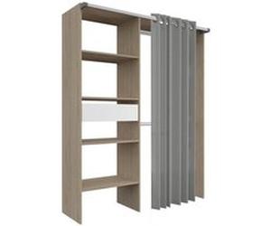 Amenagement de placard avec rideau - Decor Chene - 1 tiroir - L 143,5 X P 48 X H 181,9 cm - BARI chêne G