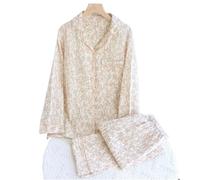 AMENGJ Ensembles de Pyjama Femme Pyjama Double Gaze de Coton à Manches Longues for Femmes, Ample et décontracté, Grande Taille, vêtements de détente, Motif Floral à Revers, imprimé Floral(Type 2,L)