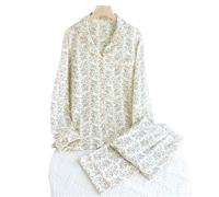 AMENGJ Ensembles de Pyjama Femme Pyjama Double Gaze de Coton à Manches Longues for Femmes, Ample et décontracté, Grande Taille, vêtements de détente, Motif Floral à Revers, imprimé Floral(Type 3,XXL)