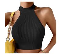 AMENGJ Haut Dos Nu croisé Débardeur croisé Haut Court Dos Nu en Maille côtelée croisée for Femme, Haut Sexy et décontracté, Style Crossfit, sans Manches(Color 1,S)