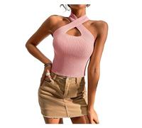 AMENGJ Haut Dos Nu croisé Débardeur croisé Haut Court Dos Nu en Maille côtelée croisée for Femme, Haut Sexy et décontracté, Style Crossfit, sans Manches(Color 7,S)