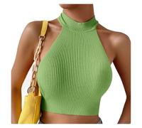 AMENGJ Haut Dos Nu croisé Débardeur croisé Haut Court Dos Nu en Maille côtelée croisée for Femme, Haut Sexy et décontracté, Style Crossfit, sans Manches(Green-2,M)