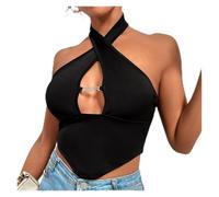 AMENGJ Haut Dos Nu croisé Débardeur croisé Haut Court Sexy à épaules dénudées et Bandage croisé ajouré for Femme, débardeur sans Manches, Caraco Tubulaire(M)